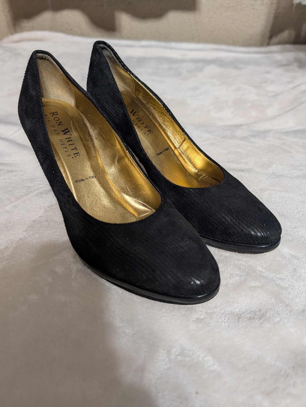Ron White "All Day Heels" Black Textured Leather Pumps – Made in Italy Size 7